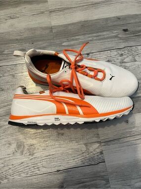 Puma Men's White and Orange Athletic Golf Shoes